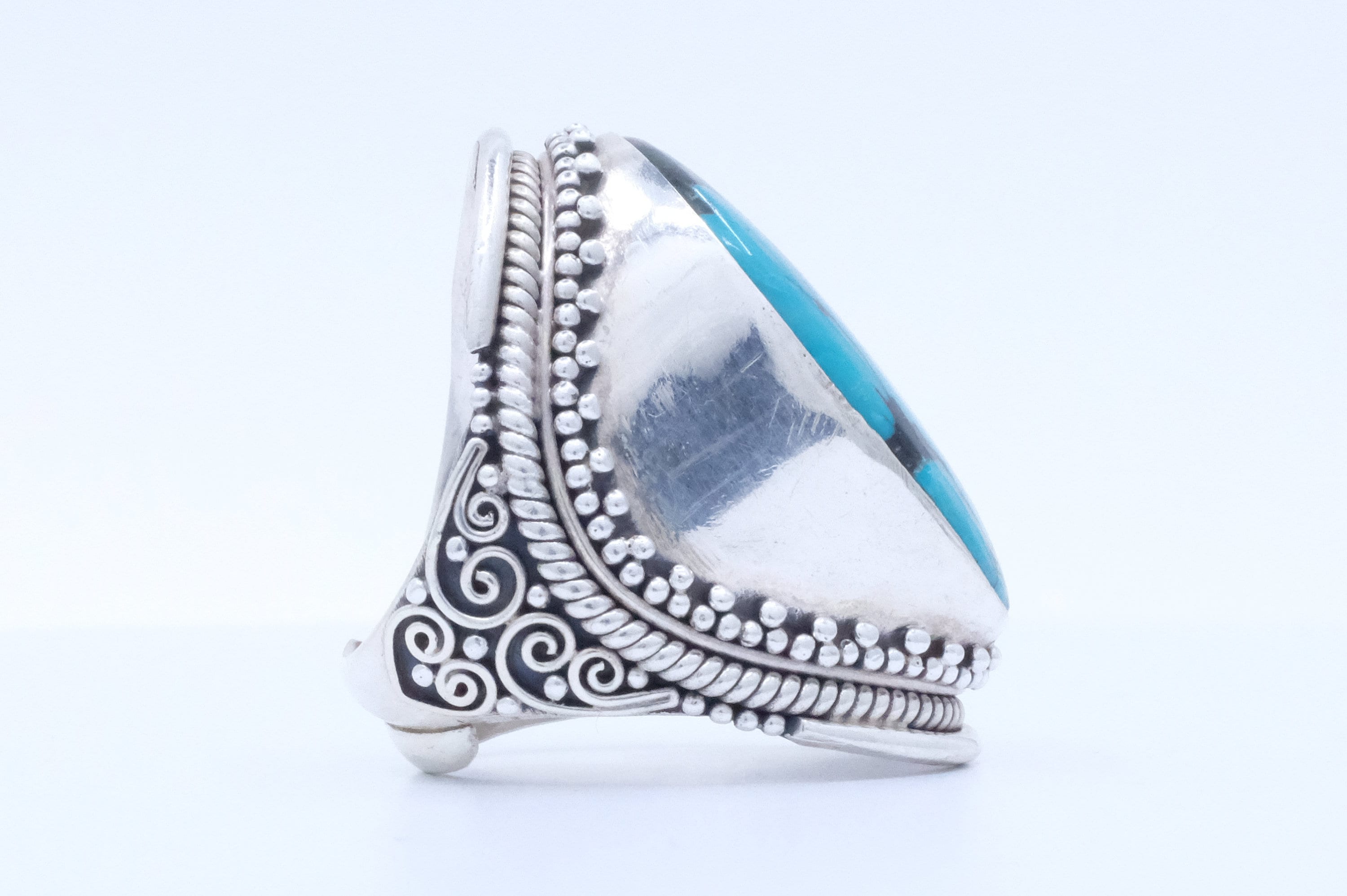 Sterling Silver Filigree Turquoise Tibetan Saddle Ring