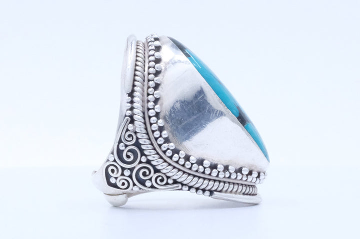 Sterling Silver Filigree Turquoise Tibetan Saddle Ring