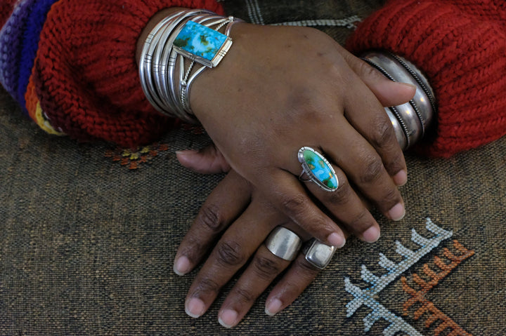 Sterling Silver Sonoran Gold Turquoise Samson Edsitty Navajo Ring