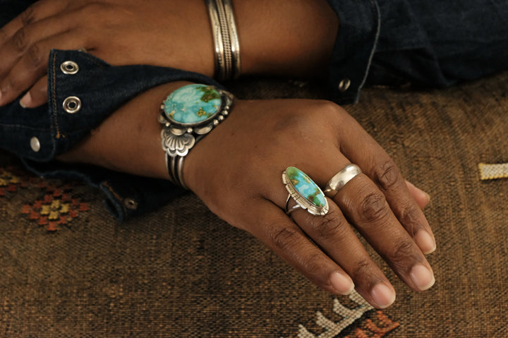 Sterling Silver Sonoran Gold Turquoise Samson Edsitty Navajo Ring