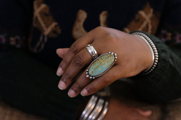 Sterling Silver No. 8 Turquoise Augustine Largo Navajo Ring