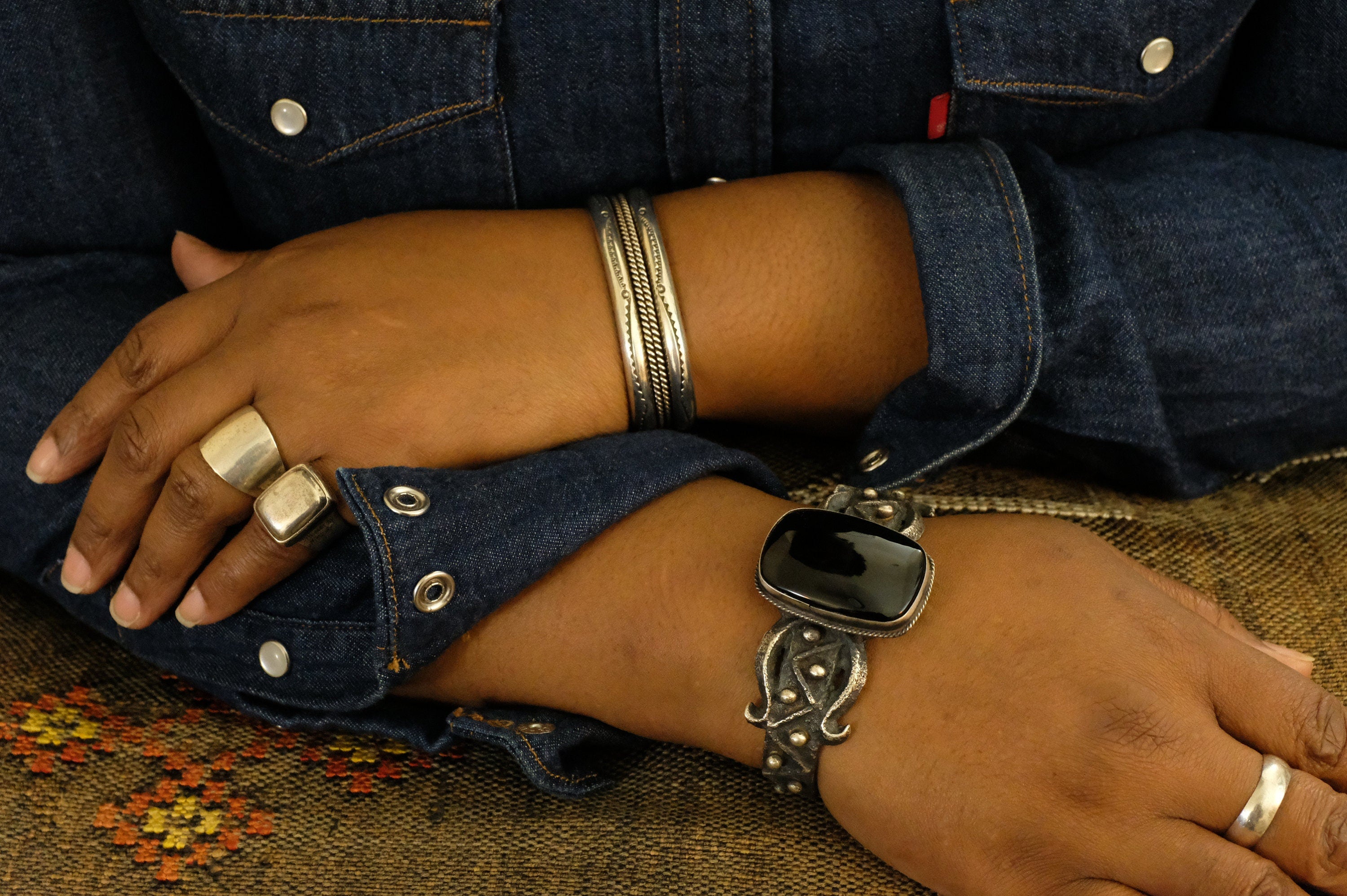 Sterling Silver Onyx Chimney Butte Cuff Bracelet