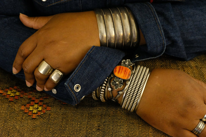 Sterling Silver Spiny Oyster Chimney Butte Cuff Bracelet