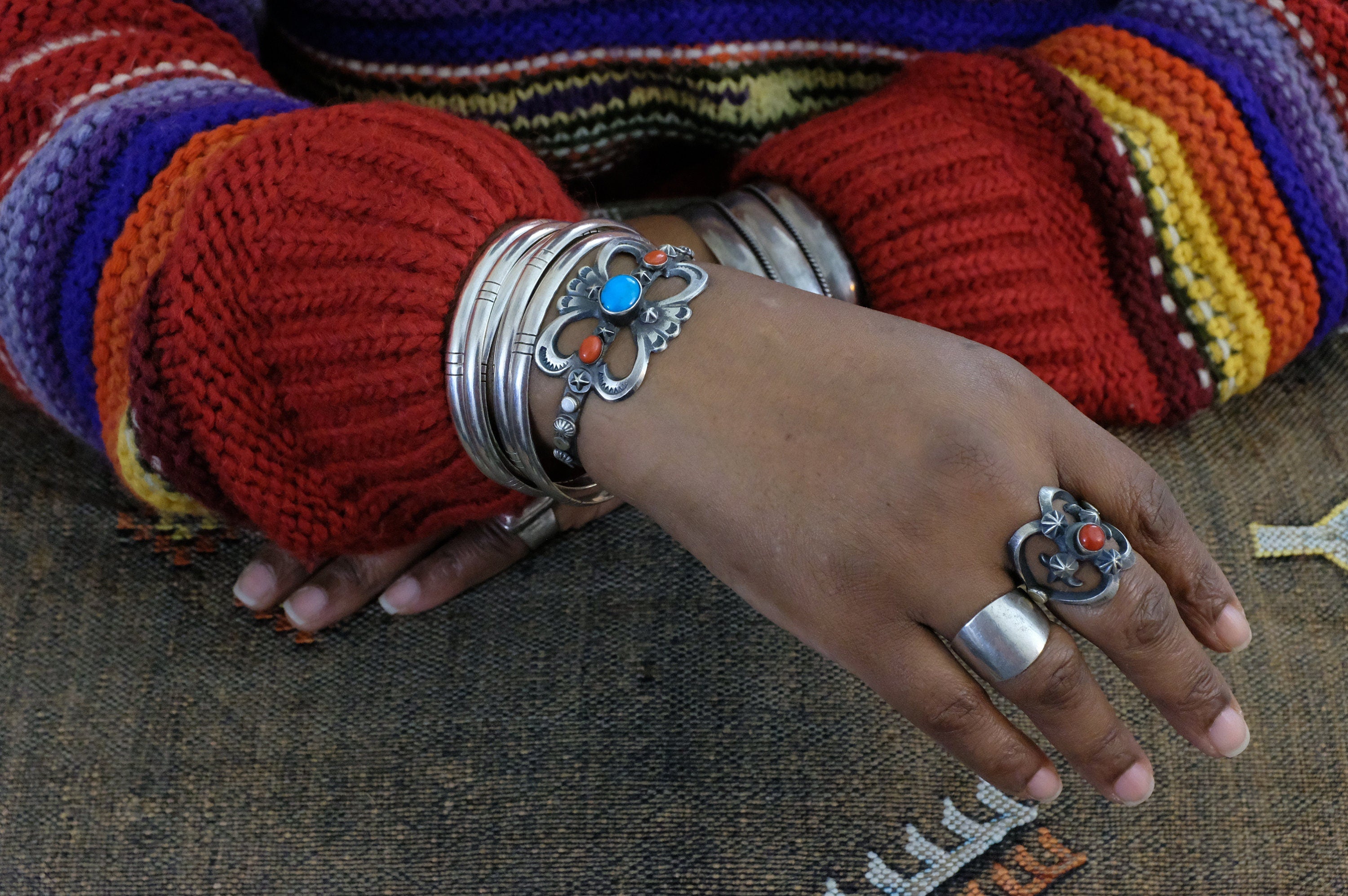 Sterling Silver Turquoise and Coral Chimney Butte Cuff Bracelet