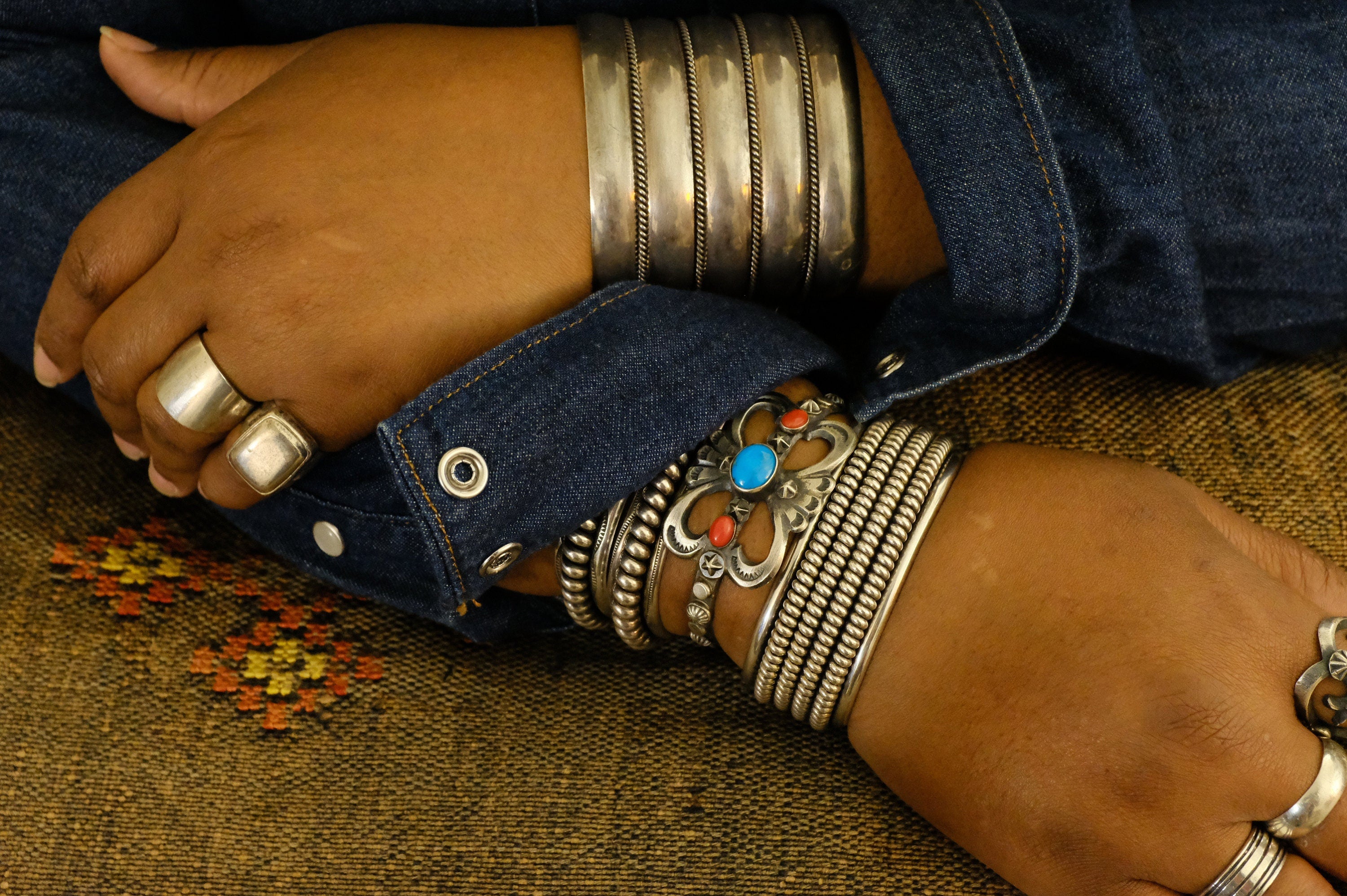 Sterling Silver Turquoise and Coral Chimney Butte Cuff Bracelet