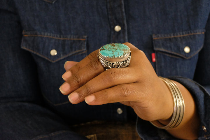 Sterling Silver Filigree Turquoise Tibetan Ring