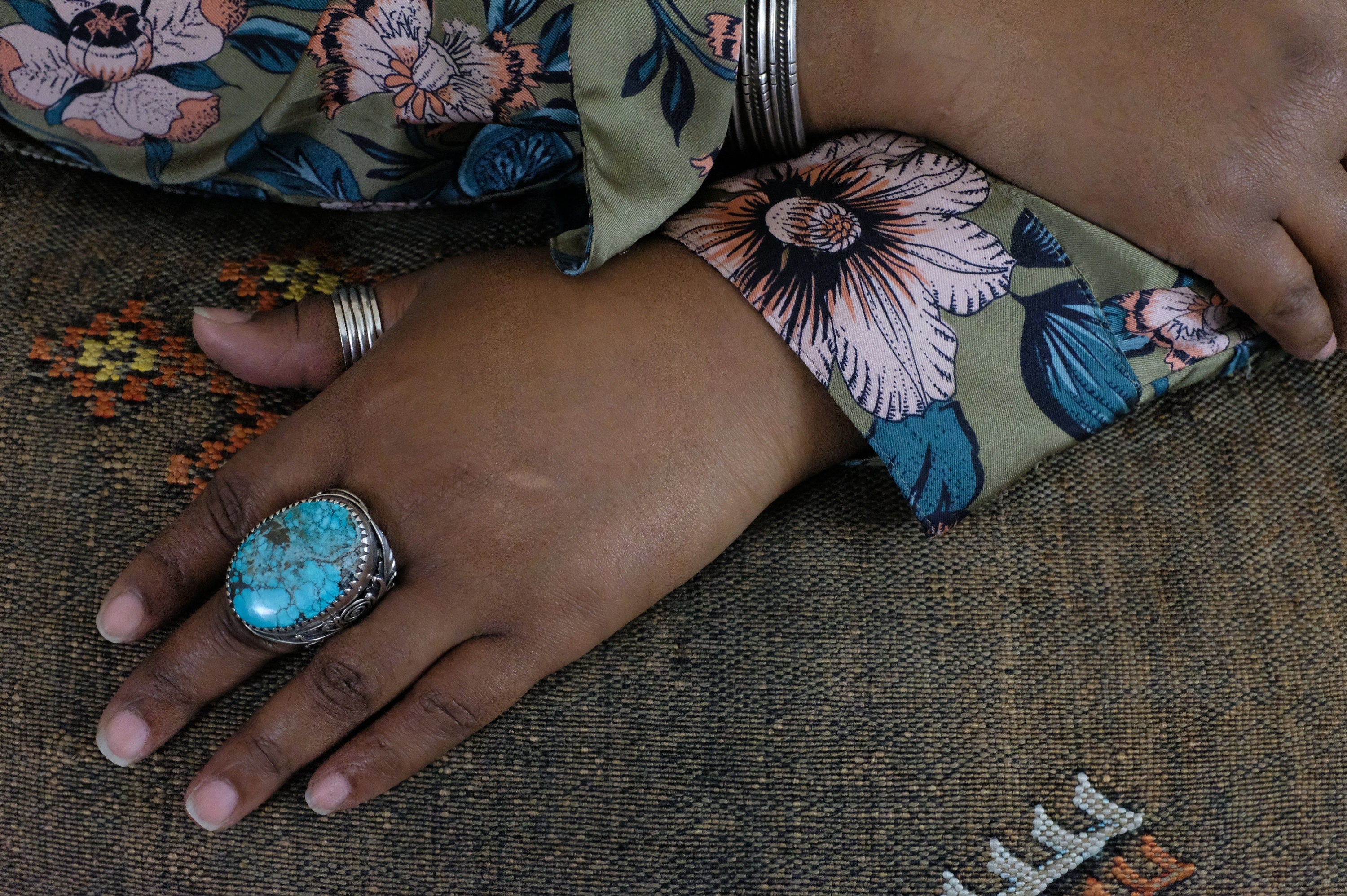 Sterling Silver Filigree Turquoise Tibetan Ring