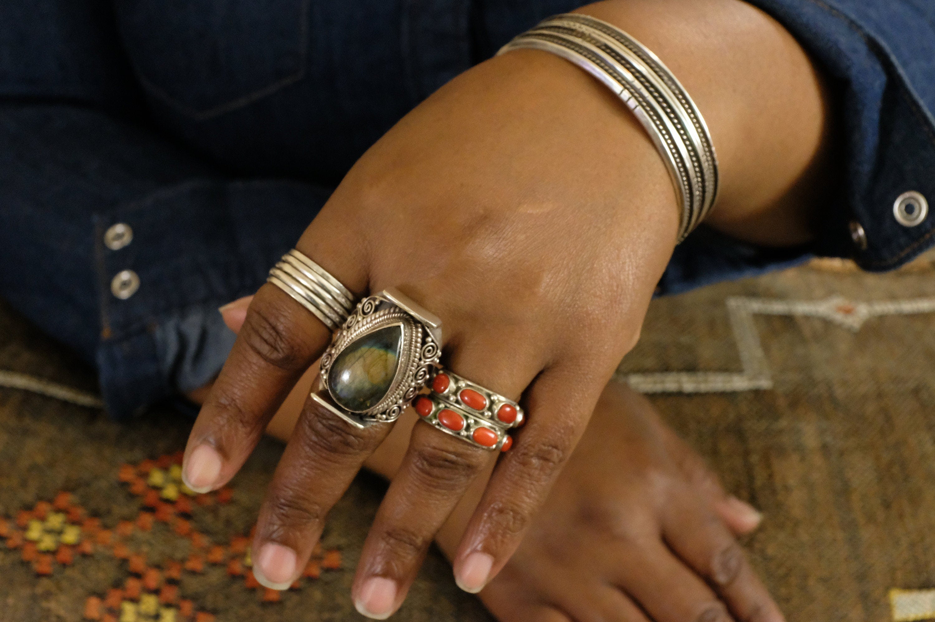 Sterling Silver Labradorite Nepalese Ring