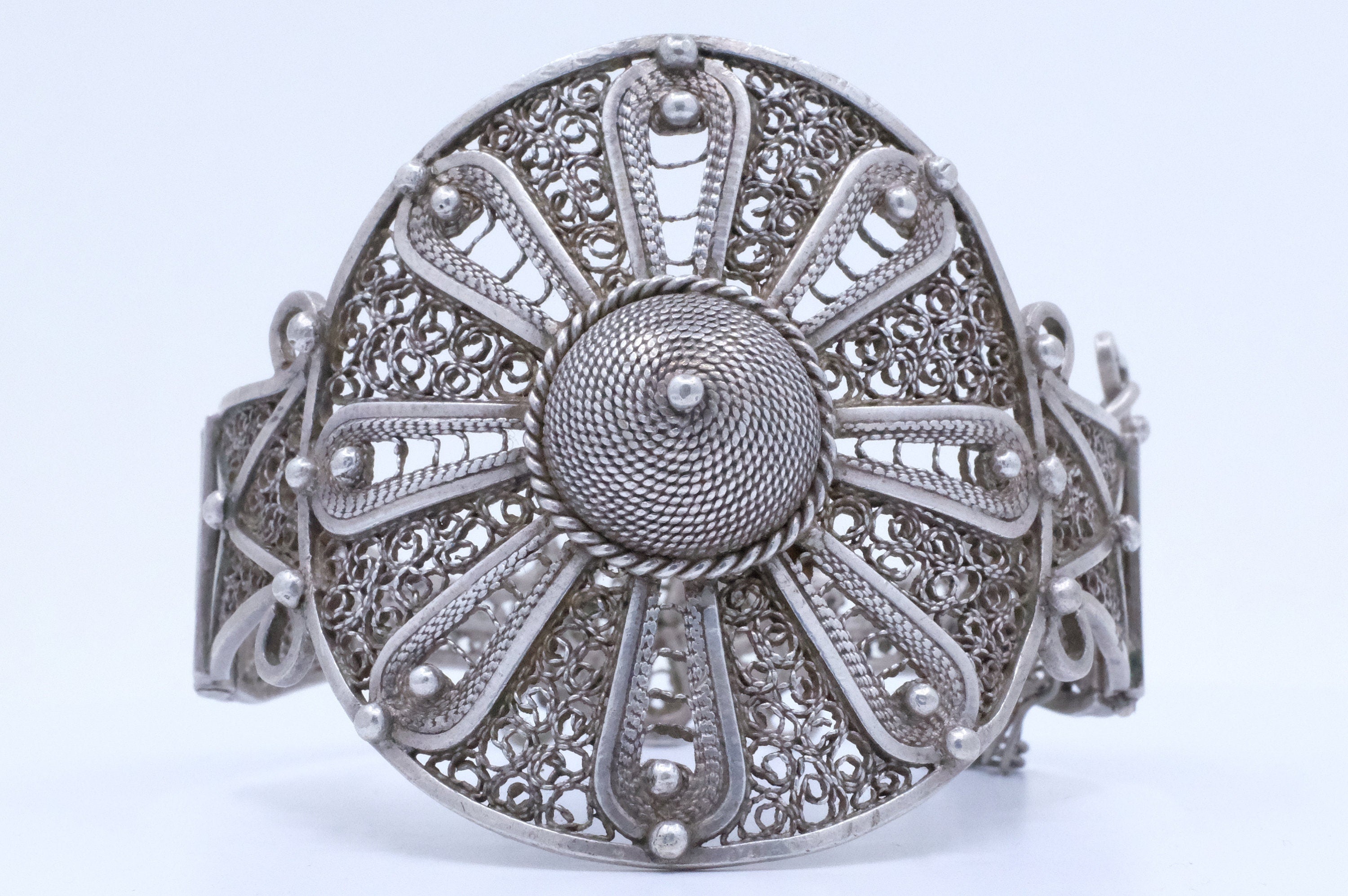 Silver Moroccan Filigree Hinged Bracelet