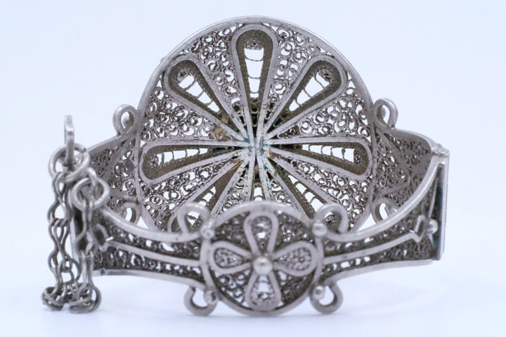 Silver Moroccan Filigree Hinged Bracelet