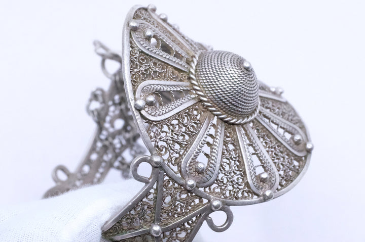 Silver Moroccan Filigree Hinged Bracelet