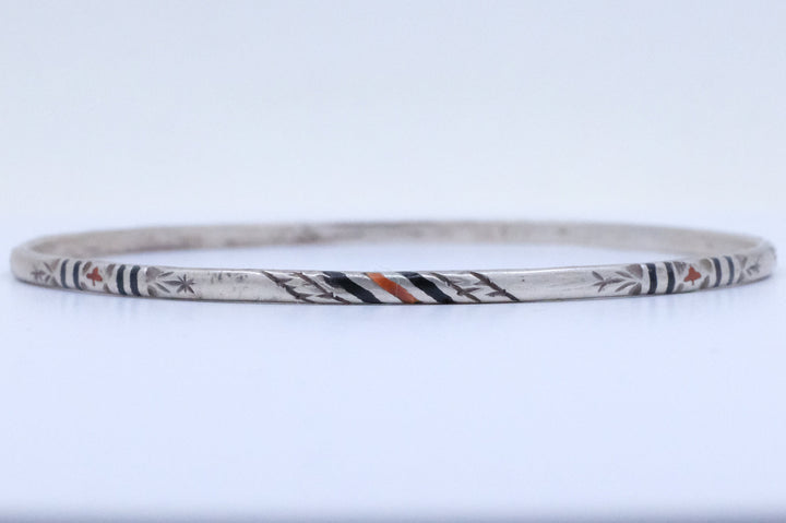 Silver Etched Enamel Inlay Moroccan Bangle