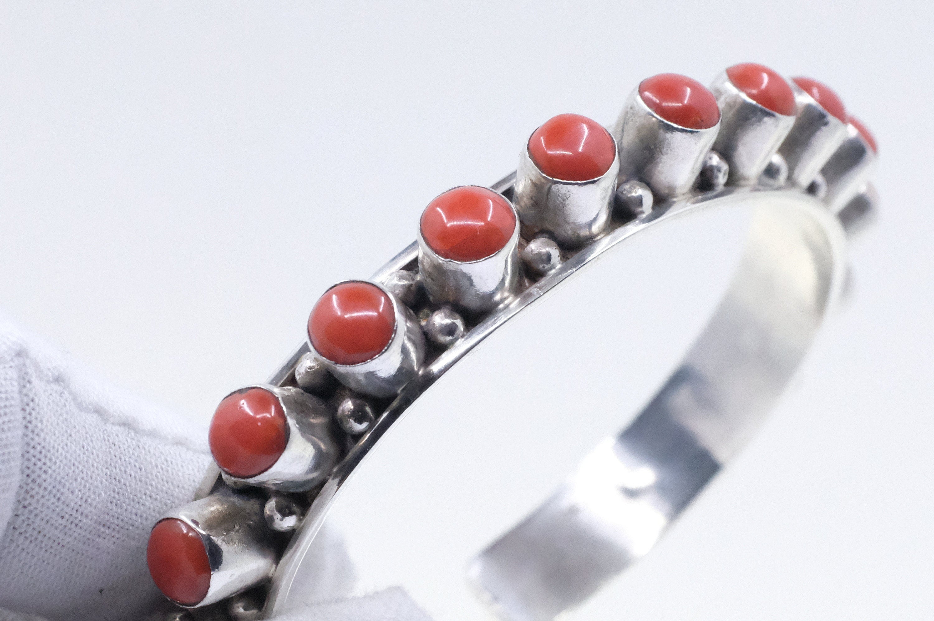 Sterling Silver Snake Coral Cuff Bracelet