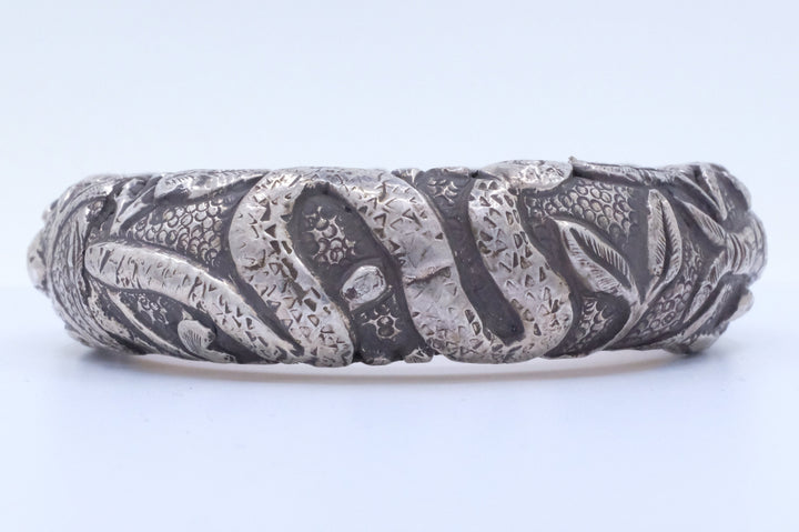 Sterling Silver Tibetan Repoussé Bakelite Bangle