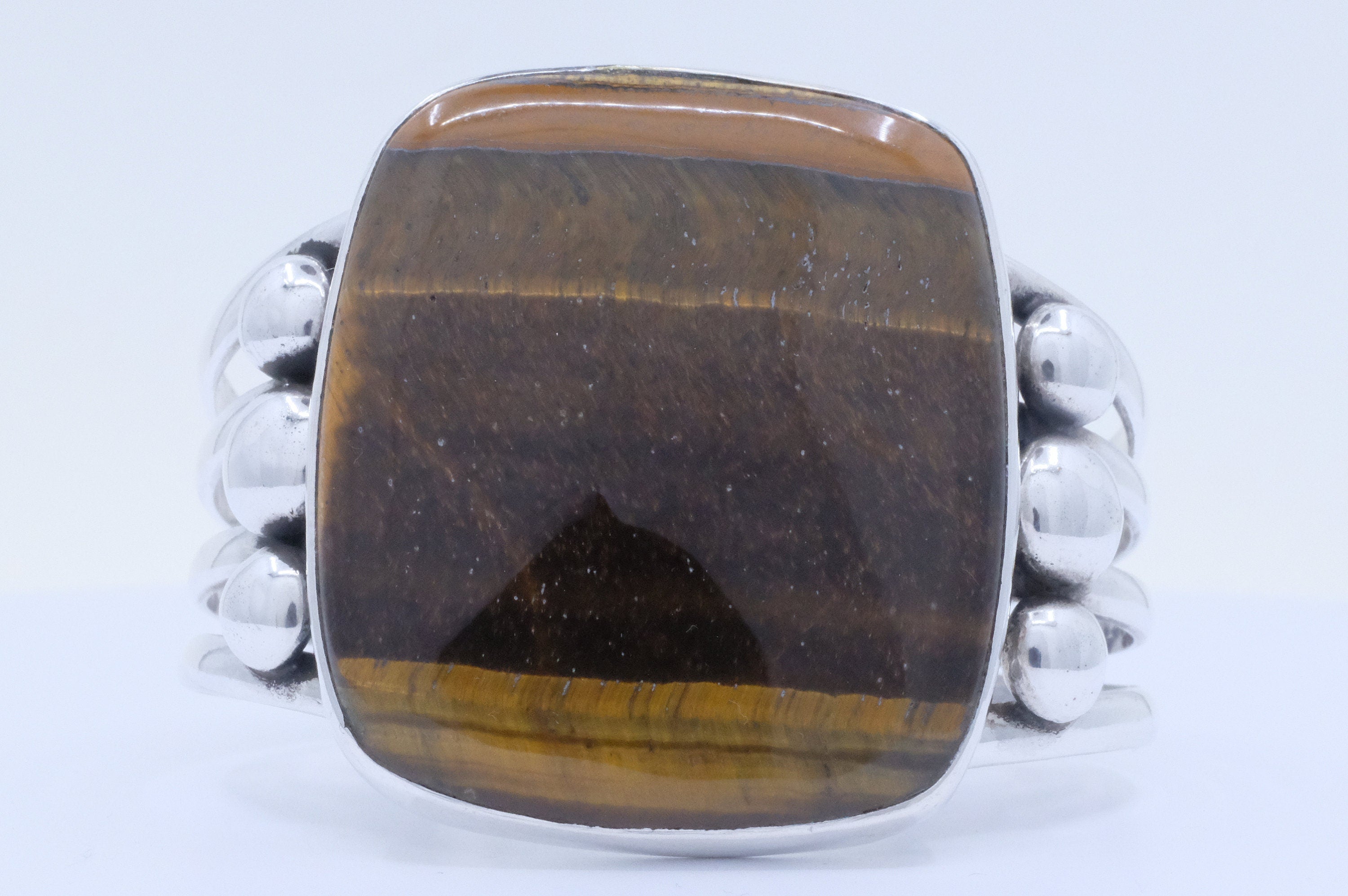 Sterling Silver Tiger's Eye Tibetan Cuff Bracelet