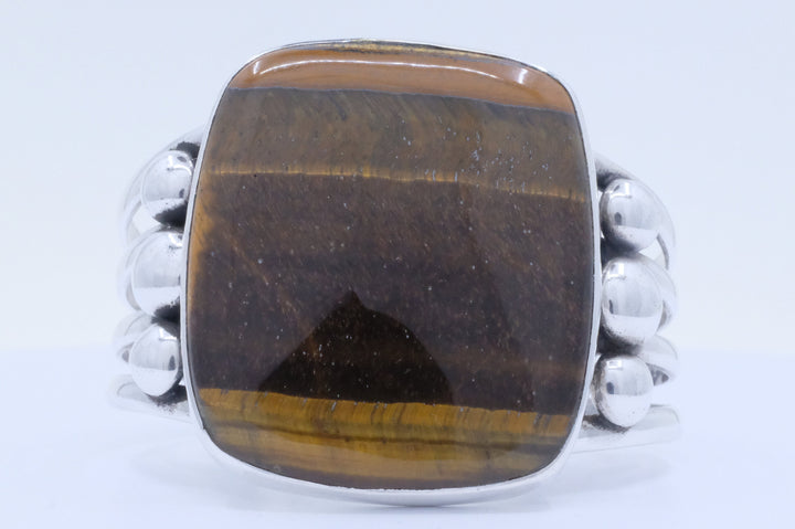 Sterling Silver Tiger's Eye Tibetan Cuff Bracelet