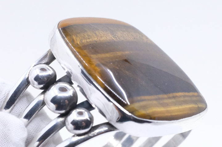 Sterling Silver Tiger's Eye Tibetan Cuff Bracelet