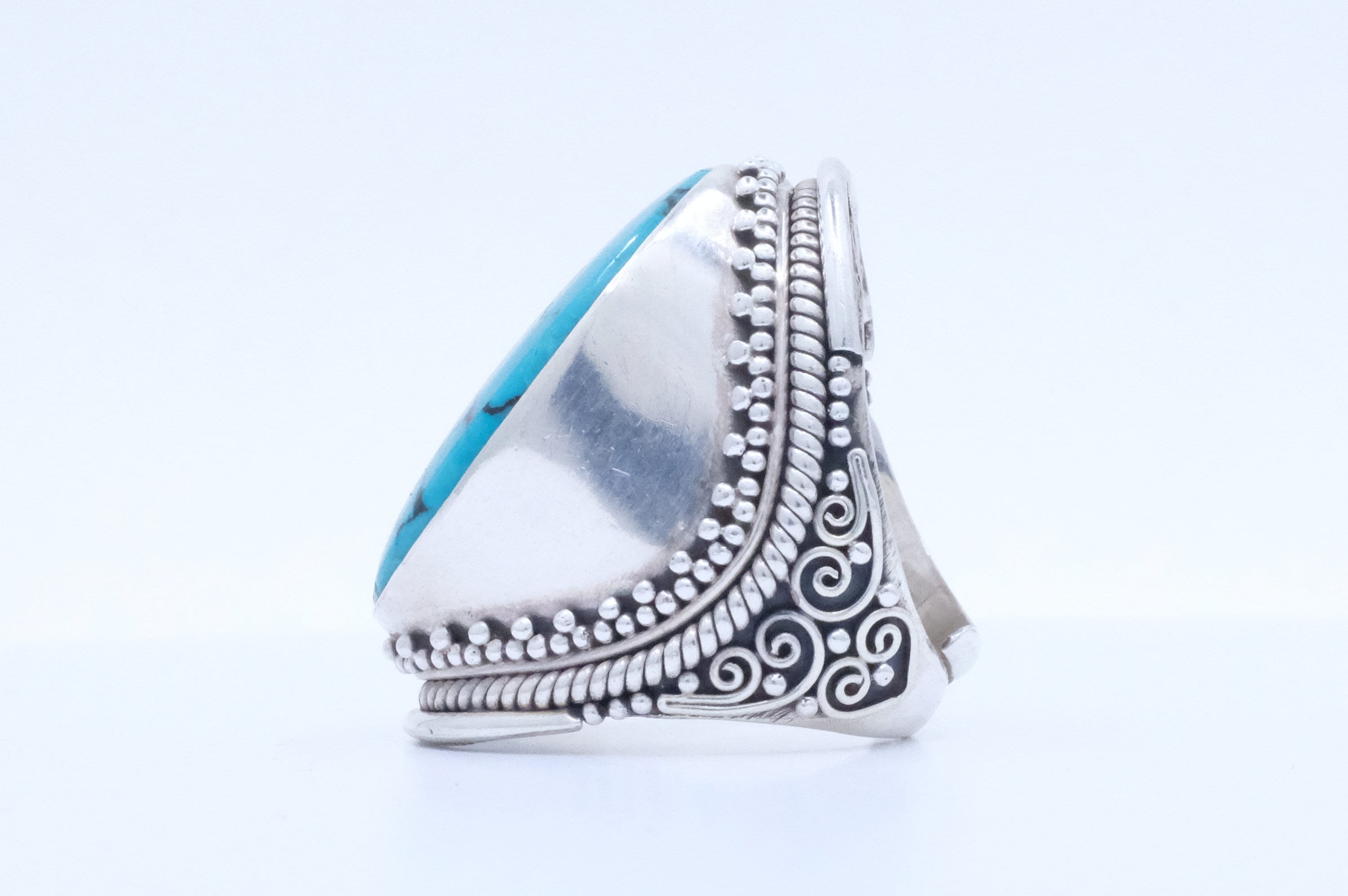 Sterling Silver Filigree Turquoise Tibetan Saddle Ring