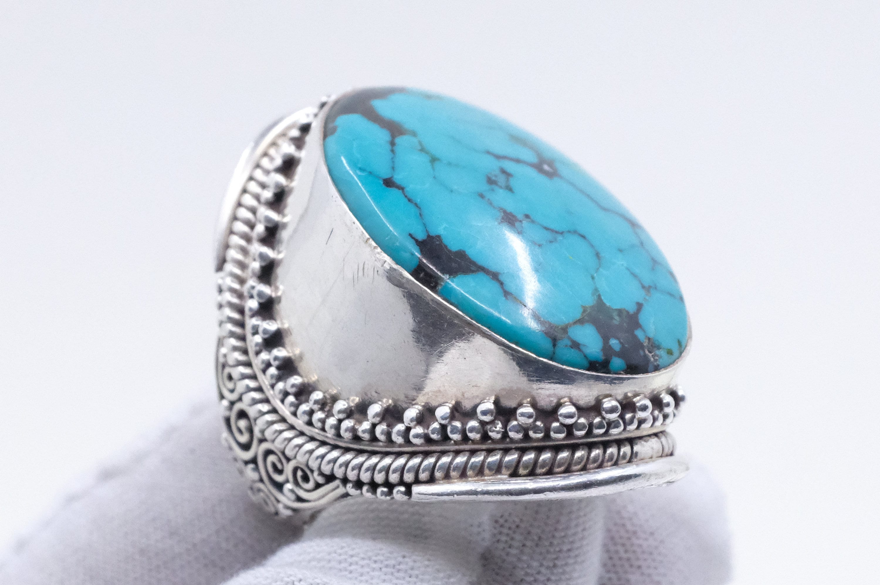 Sterling Silver Filigree Turquoise Tibetan Saddle Ring