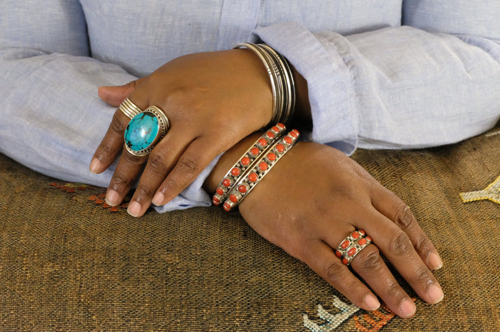 Sterling Silver Filigree Turquoise Tibetan Saddle Ring